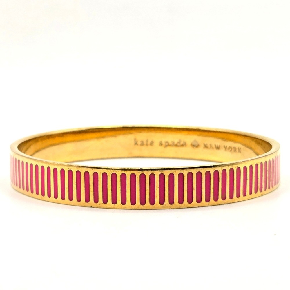 Kate Spade New York Come Full Circle Bangle Bracelet Gold Pink Striped Enamel - Picture 3 of 5
